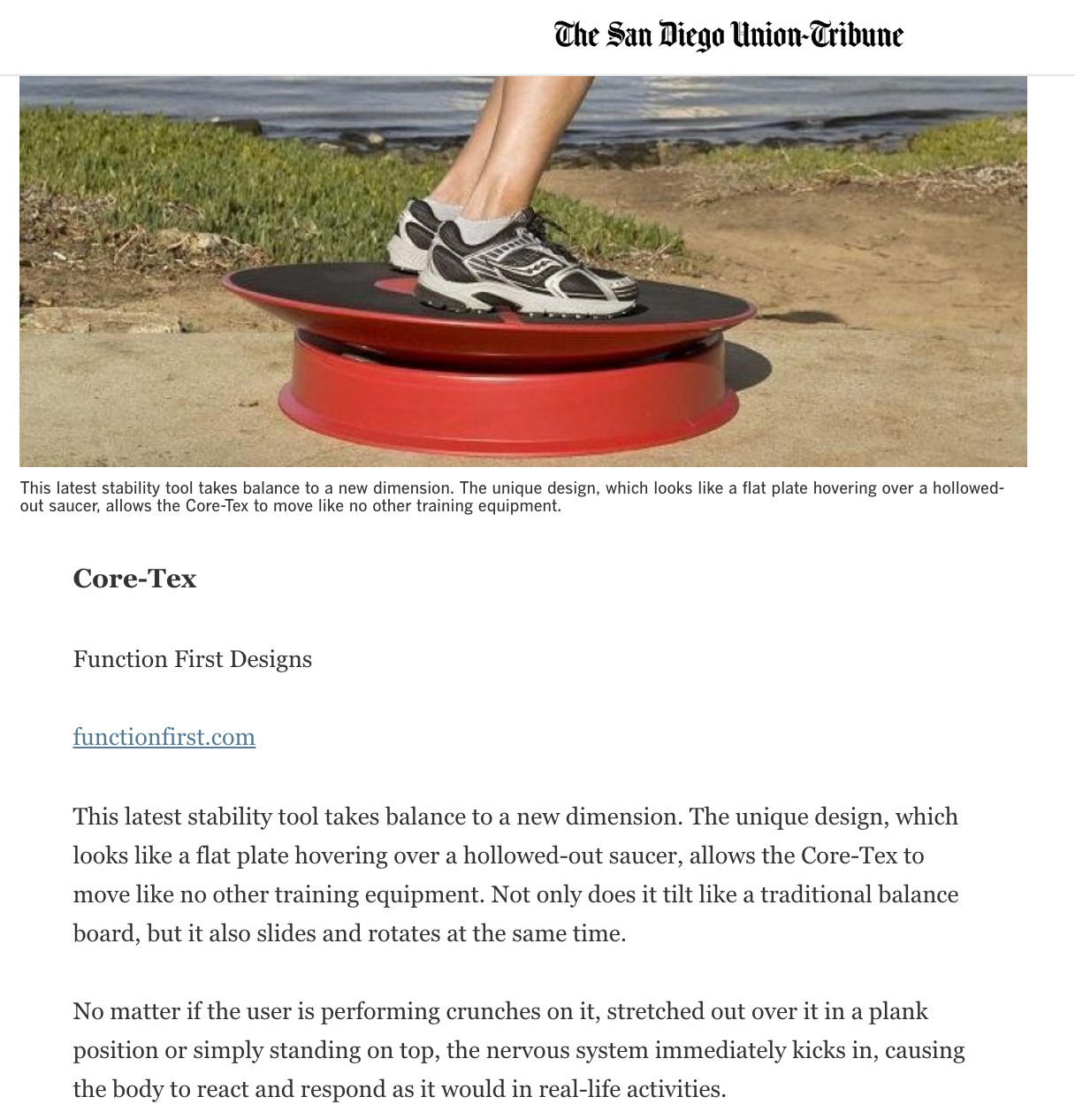 SAN DIEGO UNION TRIBUNE APRIL 6, 2010: Equipment adds muscle to cross-training workouts