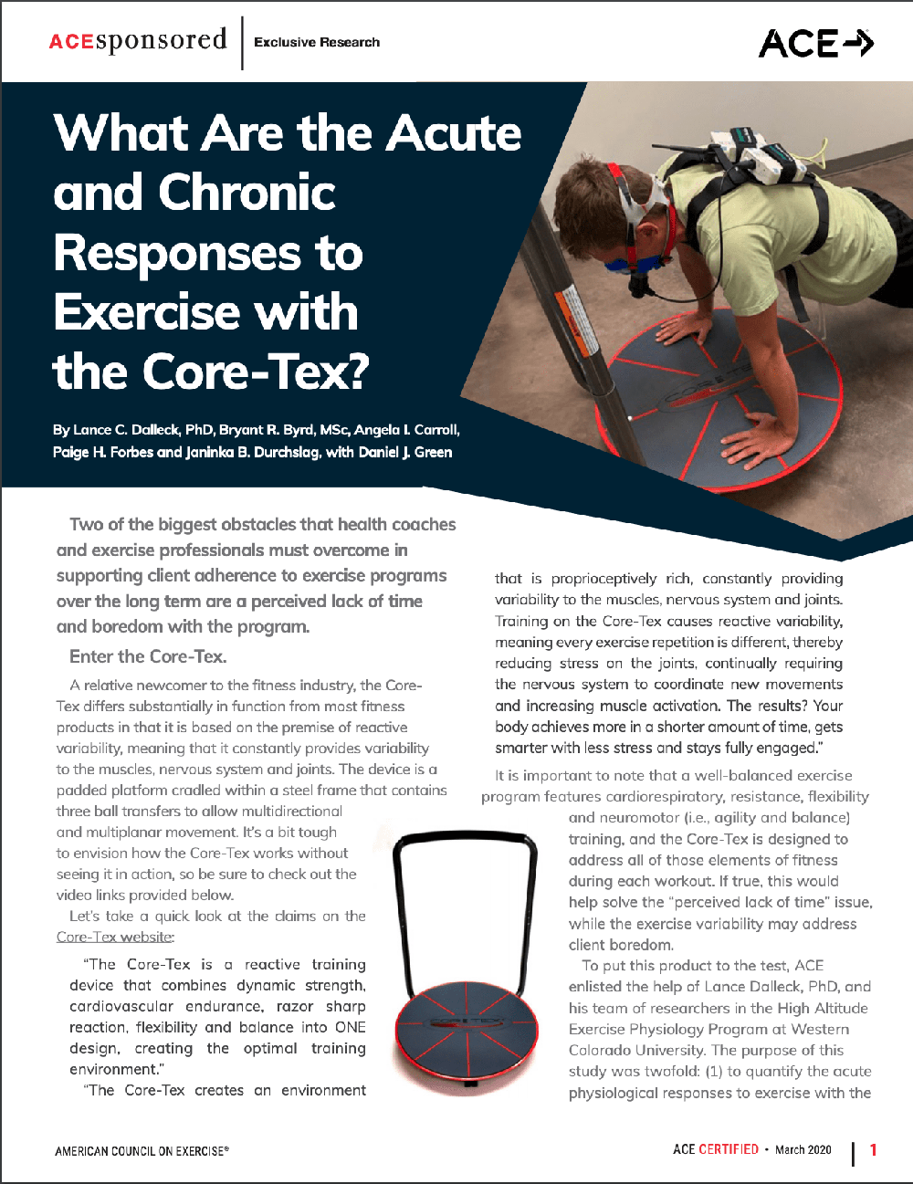 American Council on Exercise article on acute and chronic responses to exercise with the Core-Tex