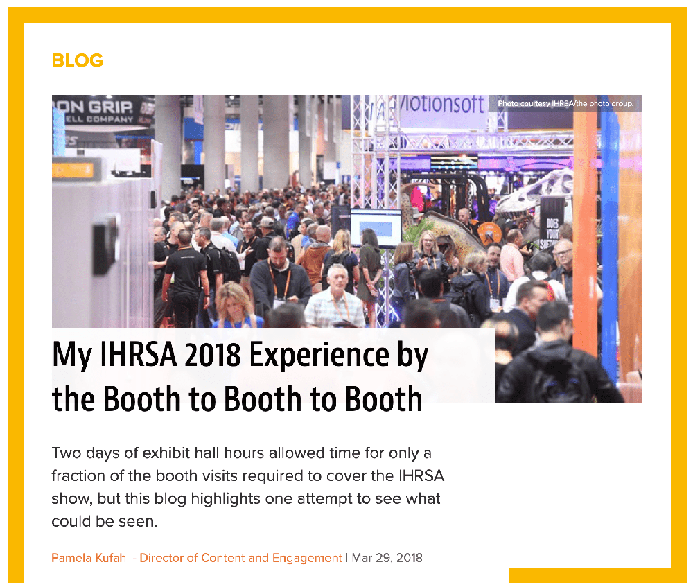 Screenshot of the article on the 2018 IHRSA event showing a crowd of people