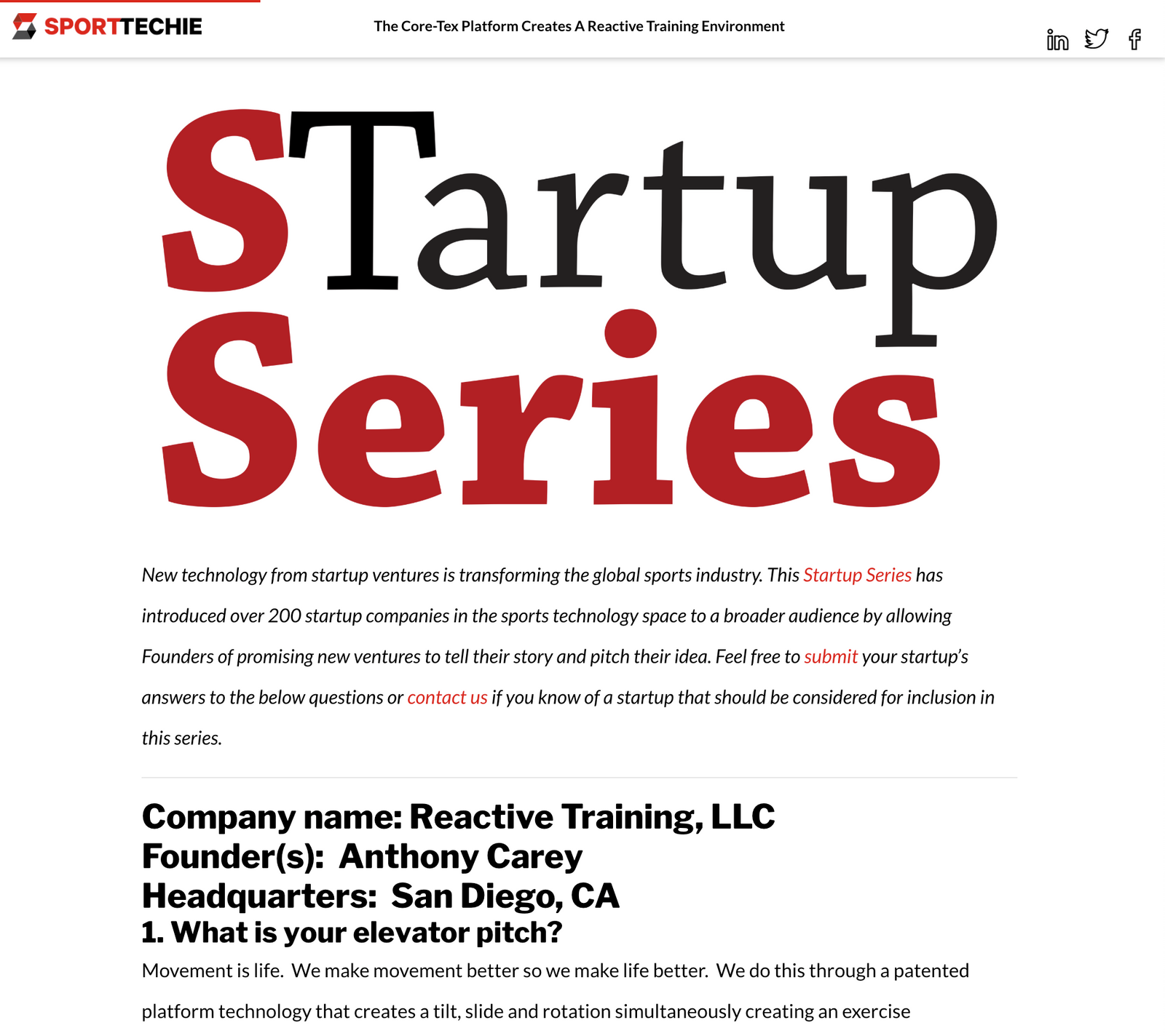 SPORTTECHIE, FEBRUARY 17, 2017: The Core-Tex Platform Creates A Reactive Training Environment