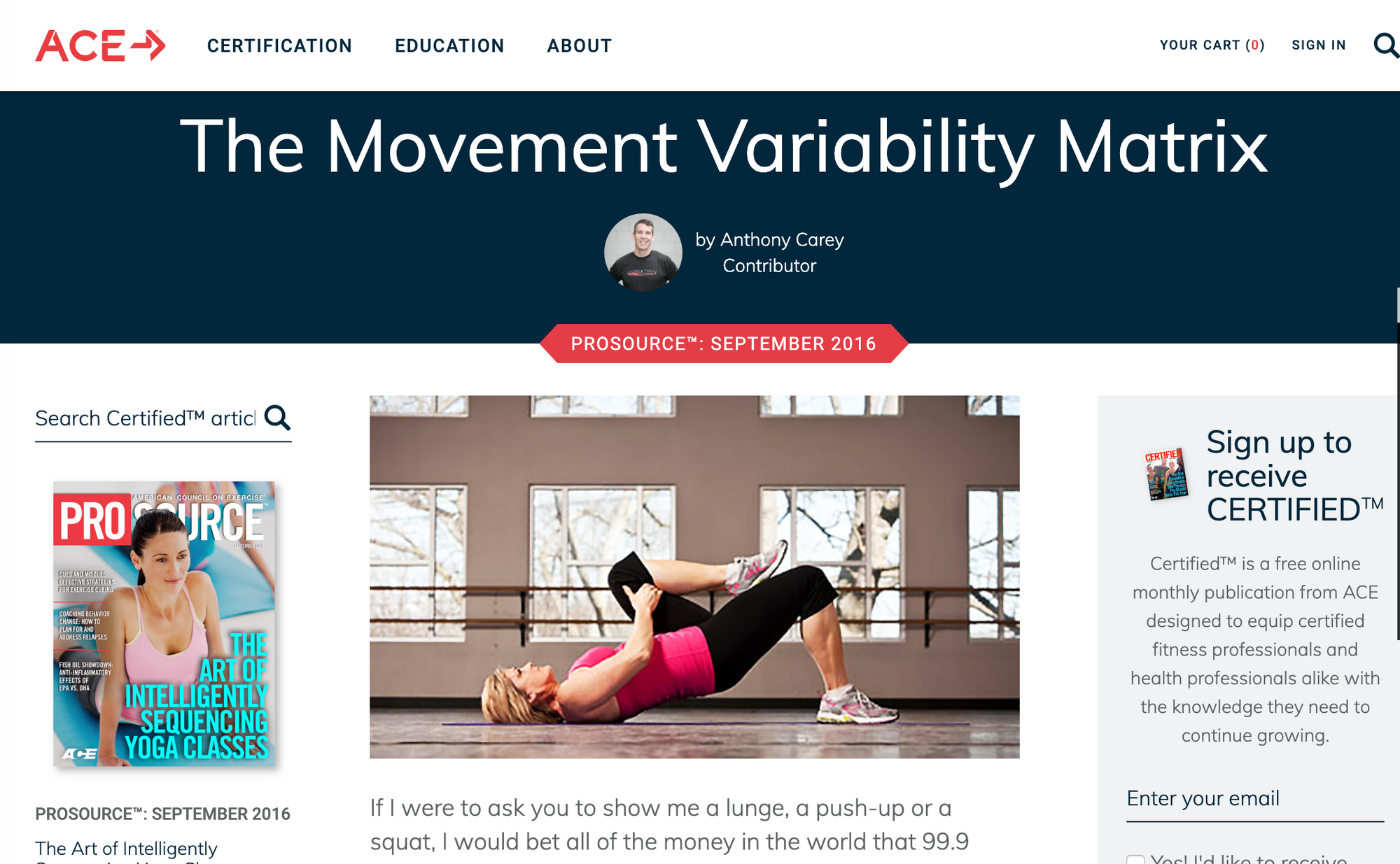 AMERICAN COUNCIL ON EXERCISE PRO SOURCE MAGAZINE, SEPTEMBER 2016: The Movement Variability Matrix