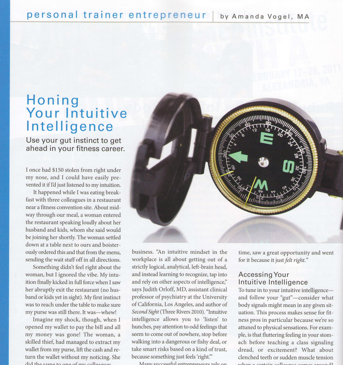 IDEA FITNESS JOURNAL, DECEMBER 2010: Honing Your Intuitive Intelligence: Use your gut instinct to get ahead in your fitness career.