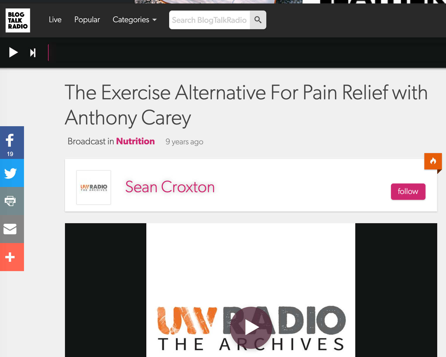 UNDERGROUND WELLNESS PODCAST JULY 9, 2010: The Pain Free Program With Anthony Carey