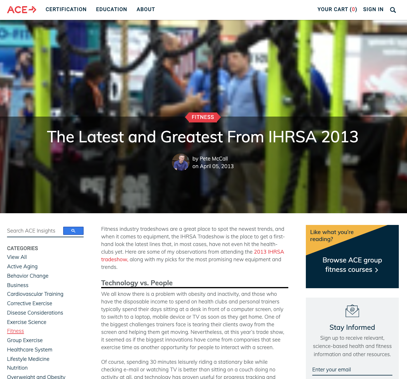 AMERICAN COUNCIL ON EXERCISE (ACE) FITNOVATIVES BLOG, APRIL 5, 2013: The Latest and Greatest From IHRSA