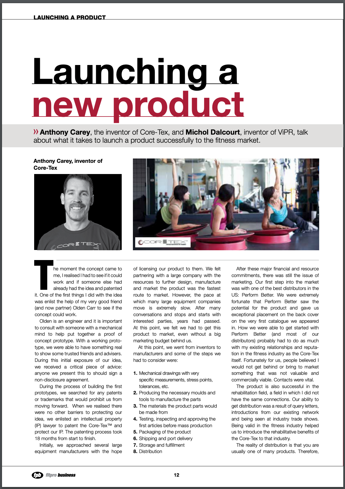 FITPRO BUSINESS MAGAZINE, SPRING 2013: Launching a New Product