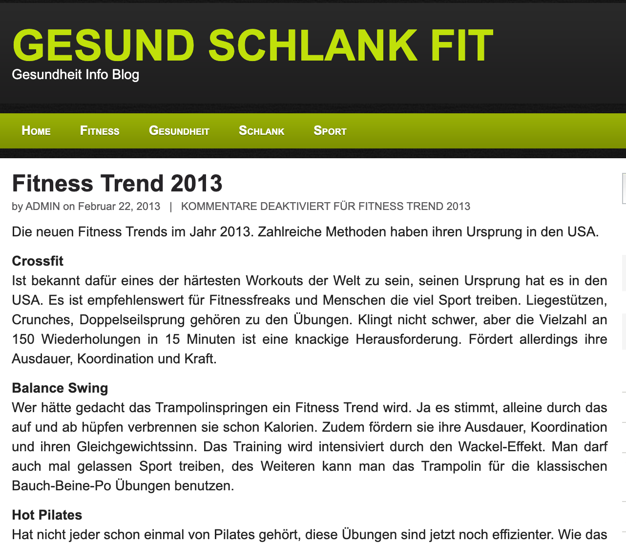 GESUND SCHLANK FIT, FEBRUARY 22, 2013: Fitness Trend 2013