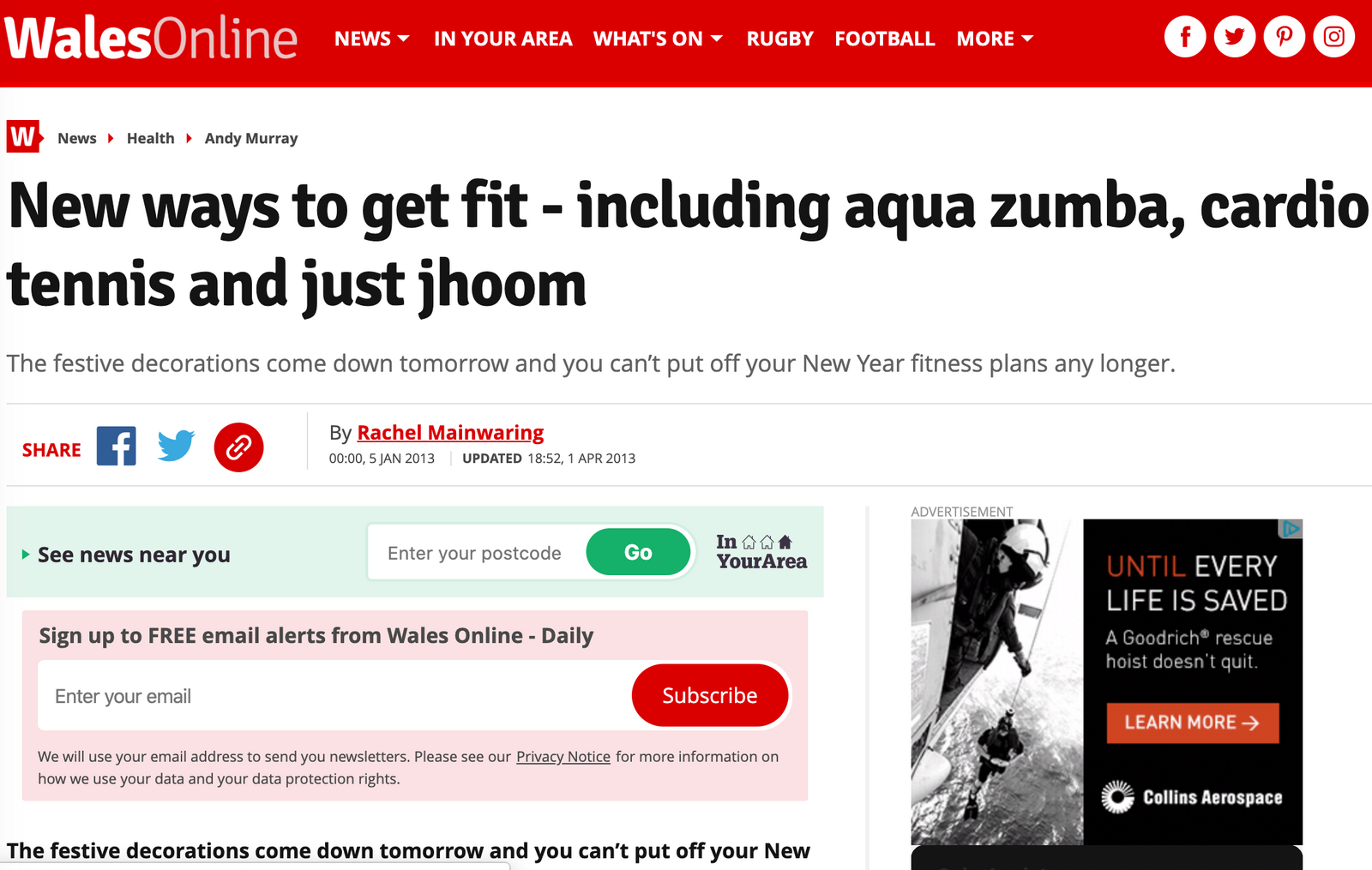 WALESONLINE.CO.UK, JANUARY 5, 2013: New Ways to Get Fit