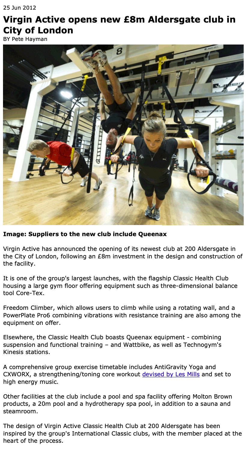 LEISUREDESIGNERS.COM, JUNE 25, 2012: Virgin Active opens new £8m Aldersgate club in City of London