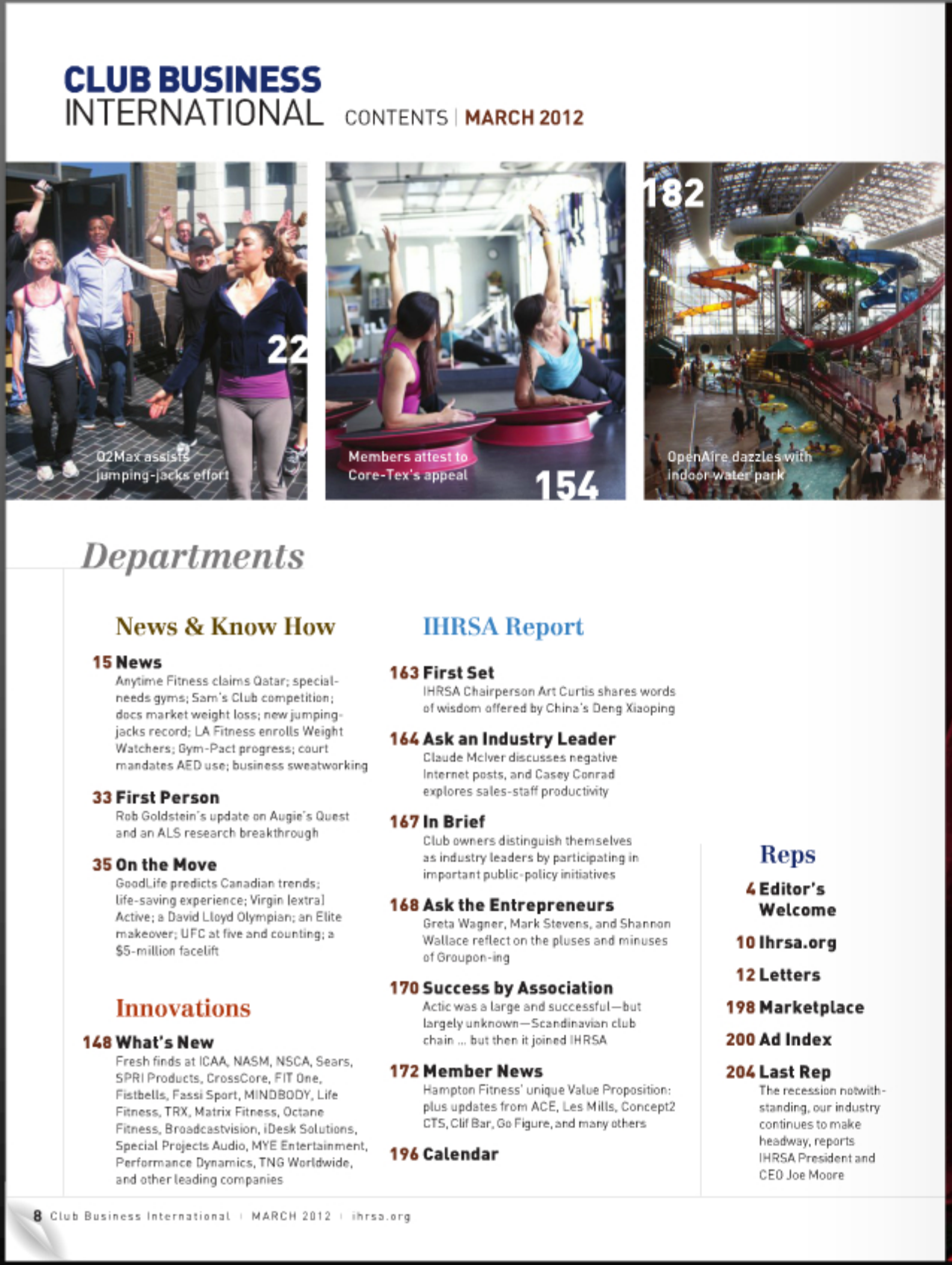 CLUB BUSINESS INTERNATIONAL MAGAZINE, MARCH 2012: Innovations: Members Attest to Core-Tex's Appeal
