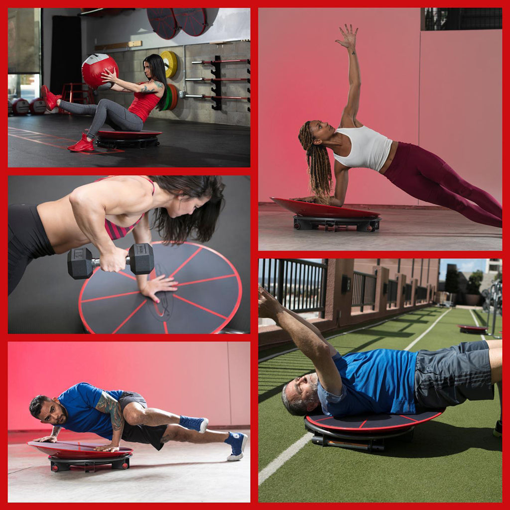 Picture collage of various people working out using the Core-Tex Fitness Reactive Trainer 